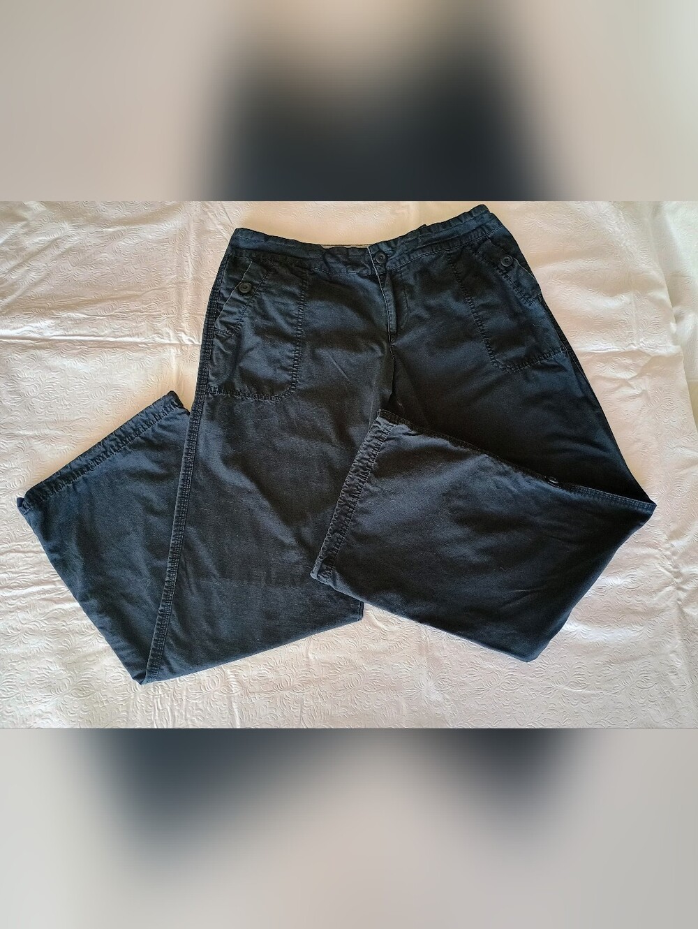 Casual Wide-Leg Button Pocket Pants - Black